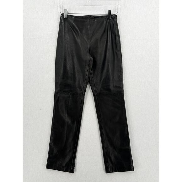 HUGO BUSCATI Vintage Leather Pants Womens 2P Black Straight Leg Mid Rise - Picture 1 of 13